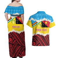 Personalised Torba PNG Forever Couples Matching Off Shoulder Maxi Dress and Hawaiian Shirt Polynesian Sand Art - Polynesian Pride