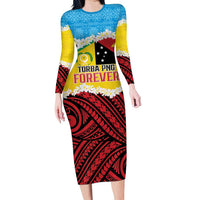 Personalised Torba PNG Forever Long Sleeve Bodycon Dress Polynesian Sand Art - Polynesian Pride