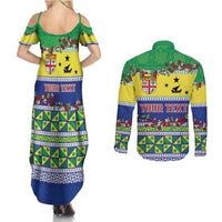 Personalised Malampa Fiji Forever Couples Matching Summer Maxi Dress and Long Sleeve Button Shirt Tagimoucia Polynesian Sand Drawing - Polynesian Pride
