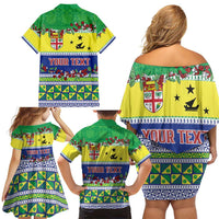 Personalised Malampa Fiji Forever Family Matching Off Shoulder Short Dress and Hawaiian Shirt Tagimoucia Polynesian Sand Drawing - Polynesian Pride