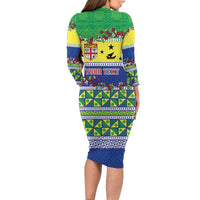 Personalised Malampa Fiji Forever Long Sleeve Bodycon Dress Tagimoucia Polynesian Sand Drawing - Polynesian Pride