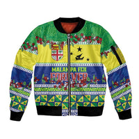 Personalised Malampa Fiji Forever Sleeve Zip Bomber Jacket Tagimoucia Polynesian Sand Drawing - Polynesian Pride