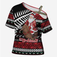 New Zealand Kiwi Santa Christmas Cross Shoulder Shirt He Wairua Kirihimete - Polynesian Pride