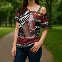 New Zealand Kiwi Santa Christmas Cross Shoulder Shirt He Wairua Kirihimete - Polynesian Pride