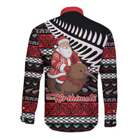 New Zealand Kiwi Santa Christmas Long Sleeve Button Shirt He Wairua Kirihimete - Polynesian Pride