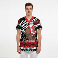 New Zealand Kiwi Santa Christmas Scrub Top He Wairua Kirihimete - Polynesian Pride