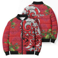Personalised New Zealand Koru Pohutukawa Bomber Puffer Jacket Meri Kirihimete Aroha for Christmas - Polynesian Pride