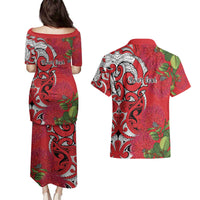 Personalised New Zealand Koru Pohutukawa Couples Matching Puletasi and Hawaiian Shirt Meri Kirihimete Aroha for Christmas - Polynesian Pride