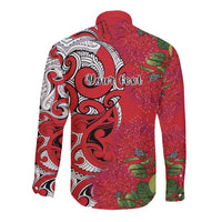 Personalised New Zealand Koru Pohutukawa Long Sleeve Button Shirt Meri Kirihimete Aroha for Christmas - Polynesian Pride