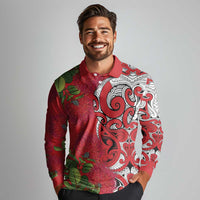 Personalised New Zealand Koru Pohutukawa Long Sleeve Polo Shirt Meri Kirihimete Aroha for Christmas - Polynesian Pride