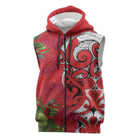 Personalised New Zealand Koru Pohutukawa Sleeveless Zip Hoodie Meri Kirihimete Aroha for Christmas - Polynesian Pride