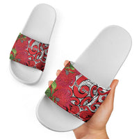 Personalised New Zealand Koru Pohutukawa Slide Sandals Meri Kirihimete Aroha for Christmas - Polynesian Pride