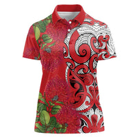 Personalised New Zealand Koru Pohutukawa Women Polo Shirt Meri Kirihimete Aroha for Christmas - Polynesian Pride