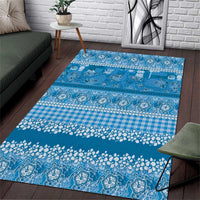 Hawaiian Hibiscus Honu Area Rug Blue Mele Kalikimaka Palaka Spirit - Polynesian Pride
