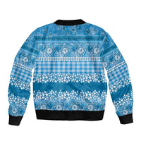 Hawaiian Hibiscus Honu Bomber Jacket Blue Mele Kalikimaka Palaka Spirit - Polynesian Pride