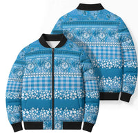 Hawaiian Hibiscus Honu Bomber Puffer Jacket Blue Mele Kalikimaka Palaka Spirit - Polynesian Pride