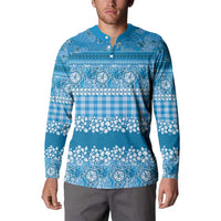 Hawaiian Hibiscus Honu Button Sweatshirt Blue Mele Kalikimaka Palaka Spirit - Polynesian Pride
