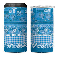 Hawaiian Hibiscus Honu 4 in 1 Can Cooler Tumbler Blue Mele Kalikimaka Palaka Spirit - Polynesian Pride