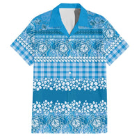 Hawaiian Hibiscus Honu Family Matching Long Sleeve Bodycon Dress and Hawaiian Shirt Blue Mele Kalikimaka Palaka Spirit LT9 Dad's Shirt - Short Sleeve Blue - Polynesian Pride