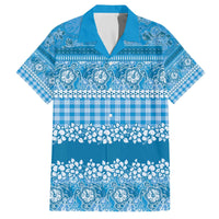 Hawaiian Hibiscus Honu Family Matching Off The Shoulder Long Sleeve Dress and Hawaiian Shirt Blue Mele Kalikimaka Palaka Spirit - Polynesian Pride