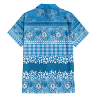 Hawaiian Hibiscus Honu Family Matching Off The Shoulder Long Sleeve Dress and Hawaiian Shirt Blue Mele Kalikimaka Palaka Spirit - Polynesian Pride