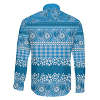 Hawaiian Hibiscus Honu Family Matching Off The Shoulder Long Sleeve Dress and Hawaiian Shirt Blue Mele Kalikimaka Palaka Spirit LT9 - Polynesian Pride