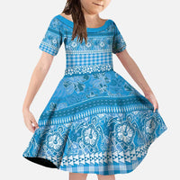 Hawaiian Hibiscus Honu Family Matching Off Shoulder Maxi Dress and Hawaiian Shirt Blue Mele Kalikimaka Palaka Spirit LT9 Daughter's Dress Blue - Polynesian Pride