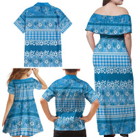Hawaiian Hibiscus Honu Family Matching Off Shoulder Maxi Dress and Hawaiian Shirt Blue Mele Kalikimaka Palaka Spirit LT9 - Polynesian Pride