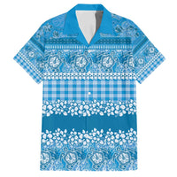 Hawaiian Hibiscus Honu Family Matching Off Shoulder Maxi Dress and Hawaiian Shirt Blue Mele Kalikimaka Palaka Spirit LT9 Dad's Shirt - Short Sleeve Blue - Polynesian Pride
