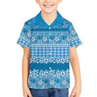 Hawaiian Hibiscus Honu Family Matching Off Shoulder Short Dress and Hawaiian Shirt Blue Mele Kalikimaka Palaka Spirit LT9 - Polynesian Pride