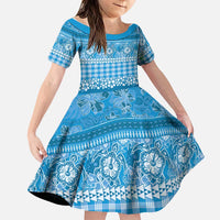 Hawaiian Hibiscus Honu Family Matching Puletasi and Hawaiian Shirt Blue Mele Kalikimaka Palaka Spirit LT9 Daughter's Dress Blue - Polynesian Pride