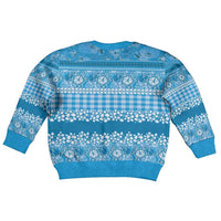 Hawaiian Hibiscus Honu Kid Ugly Christmas Sweater Blue Mele Kalikimaka Palaka Spirit - Polynesian Pride