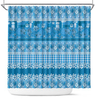 Hawaiian Hibiscus Honu Shower Curtain Blue Mele Kalikimaka Palaka Spirit - Polynesian Pride
