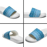 Hawaiian Hibiscus Honu Slide Sandals Blue Mele Kalikimaka Palaka Spirit - Polynesian Pride