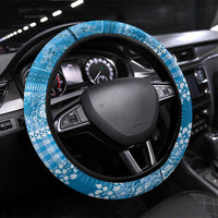 Hawaiian Hibiscus Honu Steering Wheel Cover Blue Mele Kalikimaka Palaka Spirit - Polynesian Pride