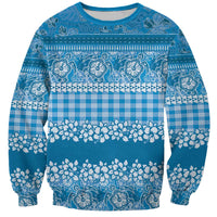 Hawaiian Hibiscus Honu Sweatshirt Blue Mele Kalikimaka Palaka Spirit - Polynesian Pride