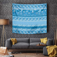 Hawaiian Hibiscus Honu Tapestry Blue Mele Kalikimaka Palaka Spirit - Polynesian Pride
