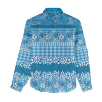Hawaiian Hibiscus Honu Women Casual Shirt Blue Mele Kalikimaka Palaka Spirit LT9 - Polynesian Pride