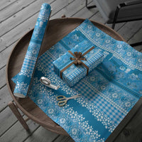 Hawaiian Hibiscus Honu Wrapping Paper Blue Mele Kalikimaka Palaka Spirit - Polynesian Pride