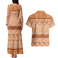 Hawaiian Hibiscus Honu Couples Matching Tank Maxi Dress and Hawaiian Shirt Gold Mele Kalikimaka Palaka Spirit - Polynesian Pride