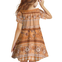 Hawaiian Hibiscus Honu Family Matching Off Shoulder Short Dress and Hawaiian Shirt Gold Mele Kalikimaka Palaka Spirit LT9 - Polynesian Pride