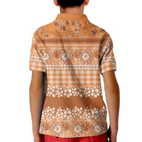 Hawaiian Hibiscus Honu Kid Polo Shirt Gold Mele Kalikimaka Palaka Spirit - Polynesian Pride