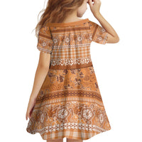 Hawaiian Hibiscus Honu Kid Short Sleeve Dress Gold Mele Kalikimaka Palaka Spirit LT9 - Polynesian Pride