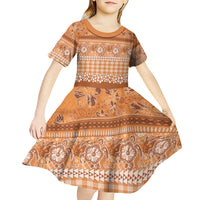 Hawaiian Hibiscus Honu Kid Short Sleeve Dress Gold Mele Kalikimaka Palaka Spirit LT9 - Polynesian Pride