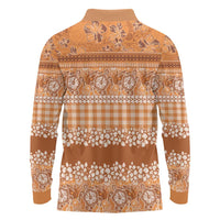 Hawaiian Hibiscus Honu Long Sleeve Polo Shirt Gold Mele Kalikimaka Palaka Spirit - Polynesian Pride