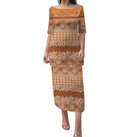 Hawaiian Hibiscus Honu Puletasi Gold Mele Kalikimaka Palaka Spirit LT9 Long Dress Gold - Polynesian Pride