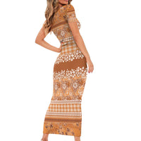 Hawaiian Hibiscus Honu Short Sleeve Bodycon Dress Gold Mele Kalikimaka Palaka Spirit LT9 - Polynesian Pride
