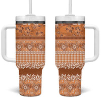 Hawaiian Hibiscus Honu Tumbler With Handle Gold Mele Kalikimaka Palaka Spirit - Polynesian Pride