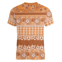 Hawaiian Hibiscus Honu Women V-Neck T-Shirt Gold Mele Kalikimaka Palaka Spirit - Polynesian Pride