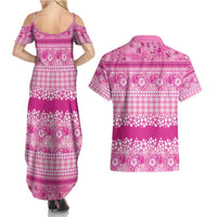 Hawaiian Hibiscus Honu Couples Matching Summer Maxi Dress and Hawaiian Shirt Pink Mele Kalikimaka Palaka Spirit - Polynesian Pride
